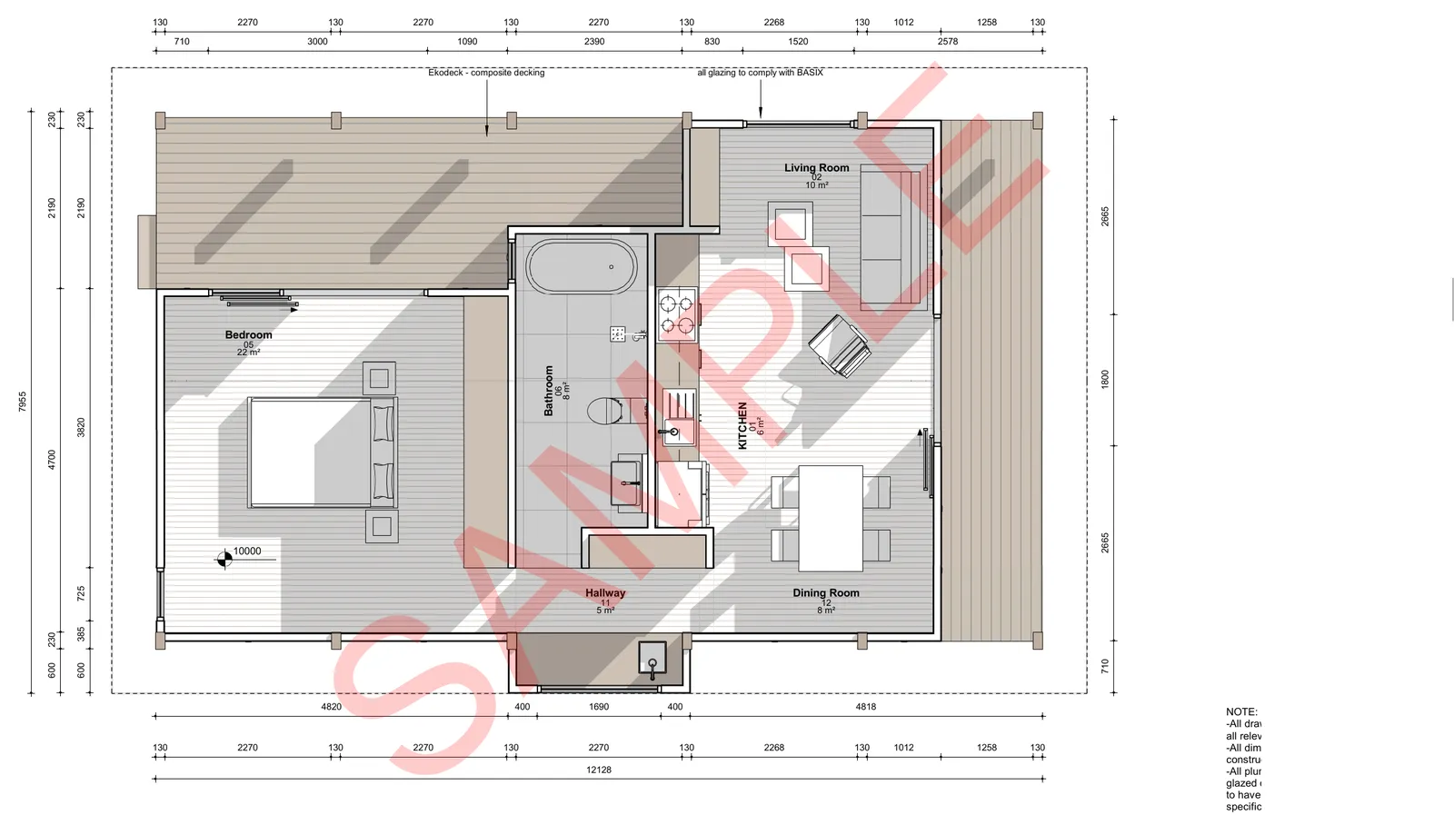 The Karen floor plan — 1 bed · 1 bath · 58 m²