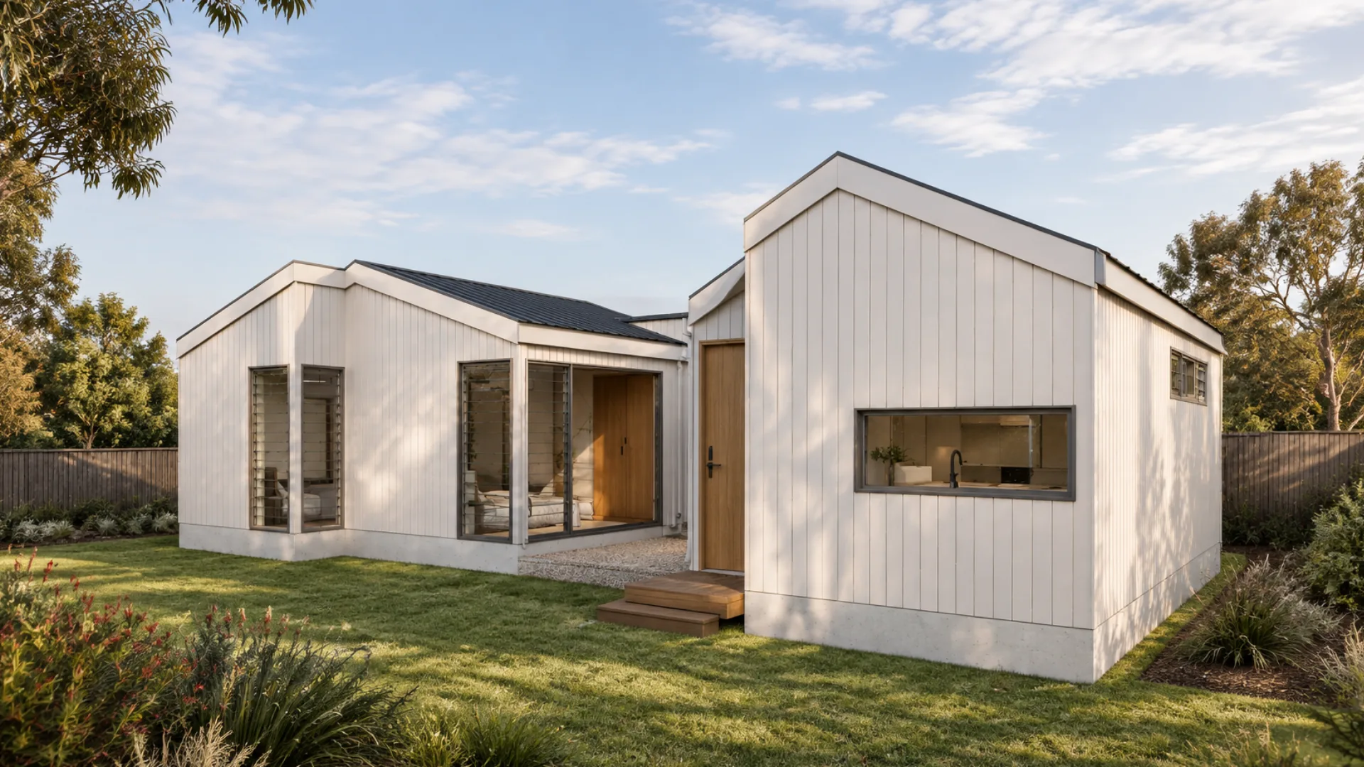 The Pattsi granny flat — twin gables, tucked-in courtyard