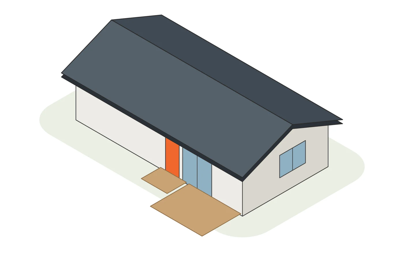 The Edna granny flat — one bedroom, full-size living, a bathroom with a bath